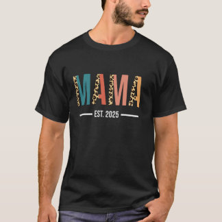 Mama Est 2025 New Grandpa Pregnancy Leopard Mother T-Shirt