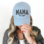 Mama Est Personalised  Embroidered Hat<br><div class="desc">Celebrate the sassy, fun-loving mum in your life with this personalised embroidered baseball cap! Featuring the bold phrase “Est Mama” in crisp, durable stitching, this cap is perfect for moms who own their hustle with humour and flair. Whether she’s running errands, cheering at soccer games, or enjoying a sunny day...</div>