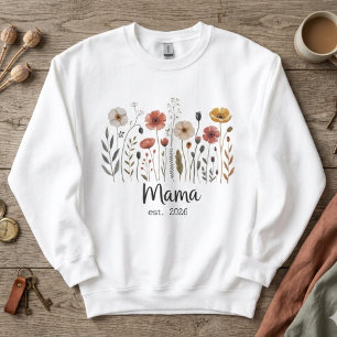 Mama Est Year Wildflower Botanical Floral Design Sweatshirt