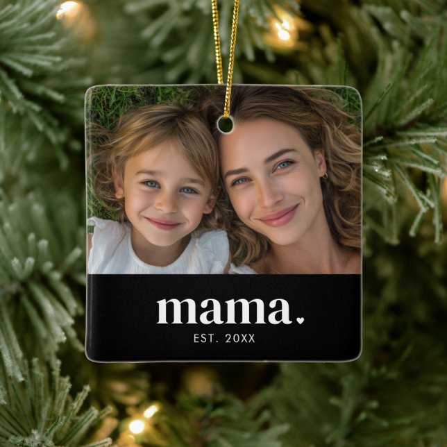 Mama Established Black White Modern Photo  Ceramic Ornament (Tree)