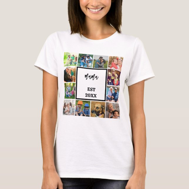 Mama Established In | Modern Mothers Day Photo T-Shirt (Front)