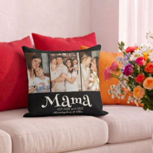 Mama Established Kids Names Fun Text 3 Photo Cushion