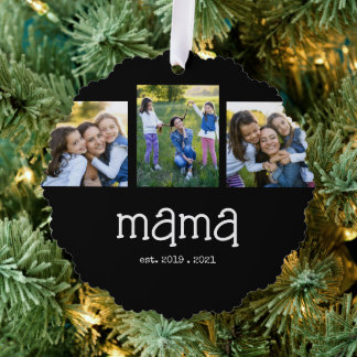 Mama Established Modern 3 Photo Tree Decoration Card