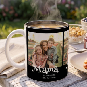 Mama Established Photo Kids Name Fun Text Coffee Mug