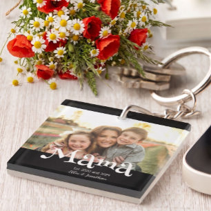 Mama Established Photo Kids Name Fun Text Key Ring