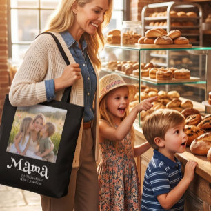 Mama Established Photo Kids Name Fun Text Tote Bag