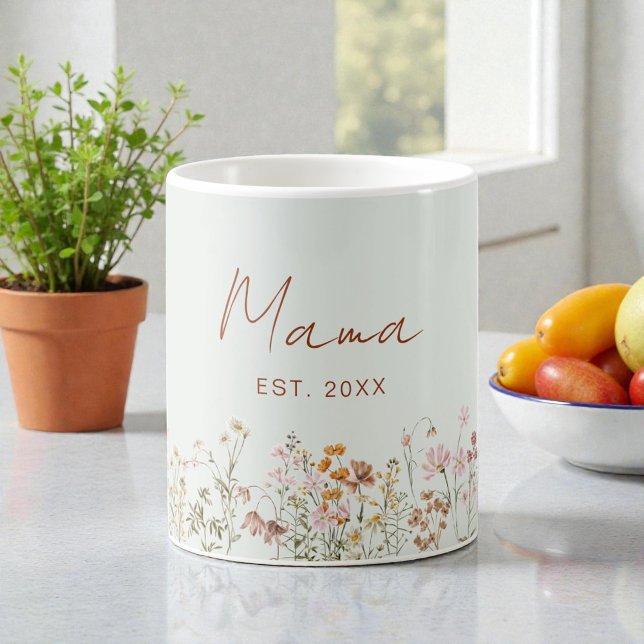 Mama Established Wildflower Sage Green Baby Shower Coffee Mug (Creator Uploaded)