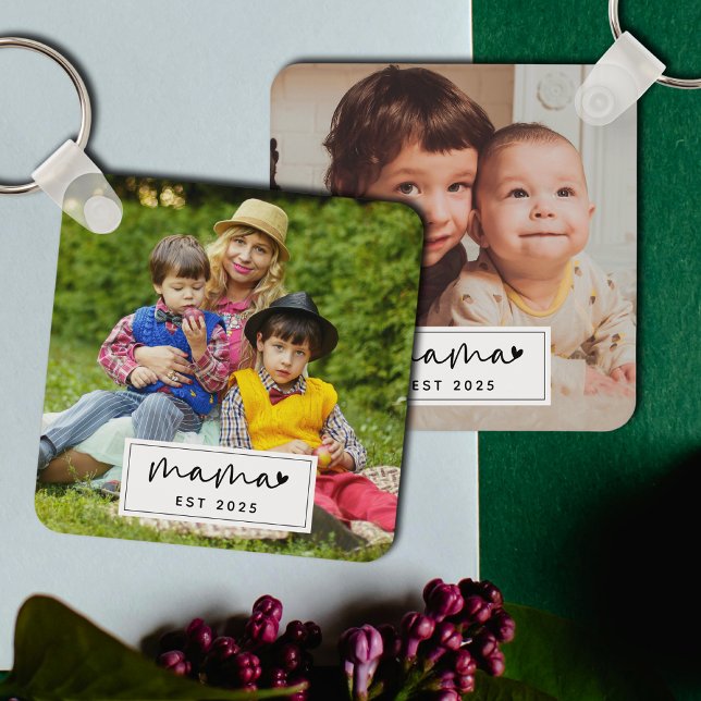 Mama Established Year Simple Photo Personalized Key Ring (Creator Uploaded)