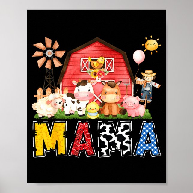 Mama Farm Cow Birthday Boy Matching Family Party  Poster (Front)