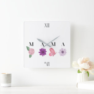 Mama Floral and  Elegant Gift for Mom Square Wall Clock