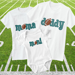 Mama Football Family Matching Teal Typography T-Shirt
