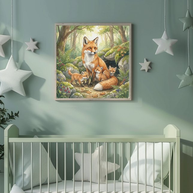 Mama Fox and Her Babies Nursery Poster (Creator Uploaded)