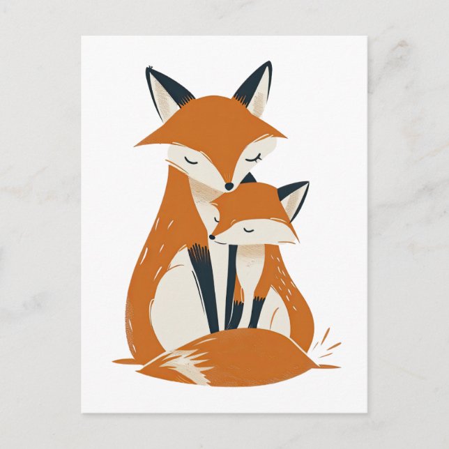 Mama Fox& Pup Woodland Animals Cute Postcard (Front)
