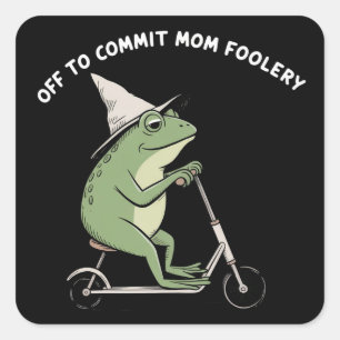 Mama Frog Off to Commit Mom Foolery Scooter Gift  Square Sticker