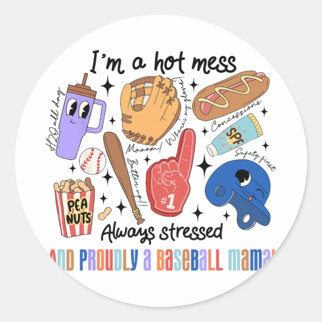 Mama Game Day Vibes Mothers Day Women Baseball Mum Classic Round Sticker (Front)