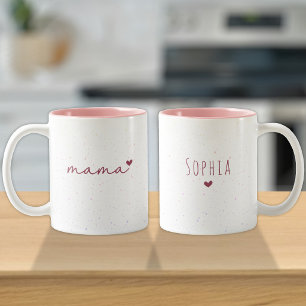 Mama Gift From Kids Love Name Pink Heart Two-Tone Coffee Mug
