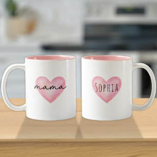 Mama Gift From Kids Pink Heart Love Name Two-Tone Coffee Mug