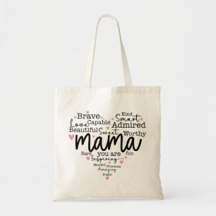 Mama Gift Mum Script Inspiring Hearts Tote Bag