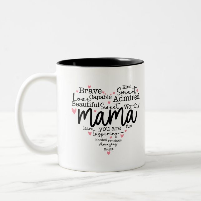 Mama Gift Mum Script Inspiring Hearts Two-Tone Coffee Mug (Left)