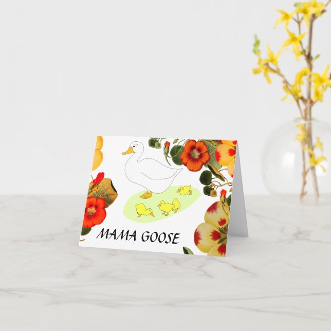 Mama goose and gosling  floral  ,mother goose day card (Yellow Flower)