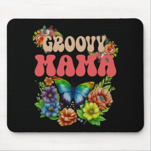 Mama Groovy Floral, Retro Mothers Day Colourful Mouse Pad
