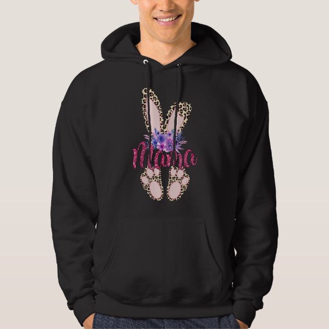 Mama Happy Easter Day 2022 Leopard Bunny Rabbit Gi Hoodie (Front)
