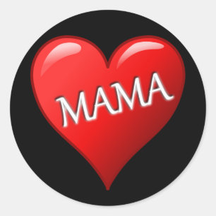 Mama Heart with Black Background Classic Round Sticker