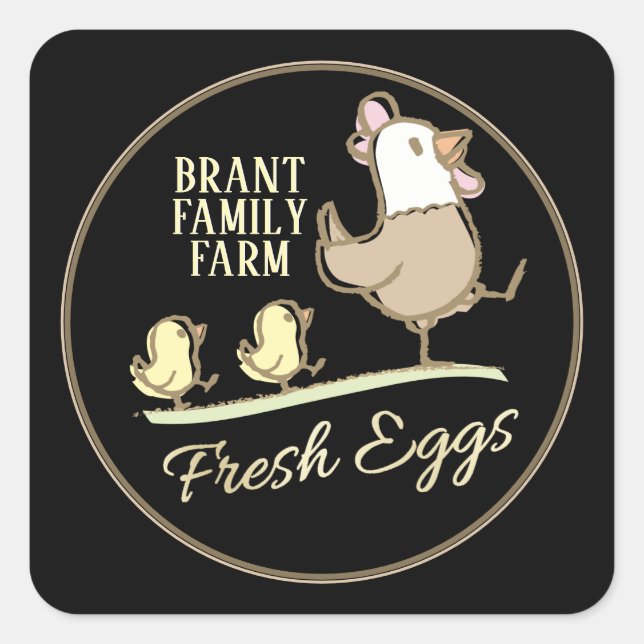 Mama hen and chicks family farm egg carton label (Front)