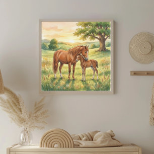 Mama Horse and Foal Nursery Poster