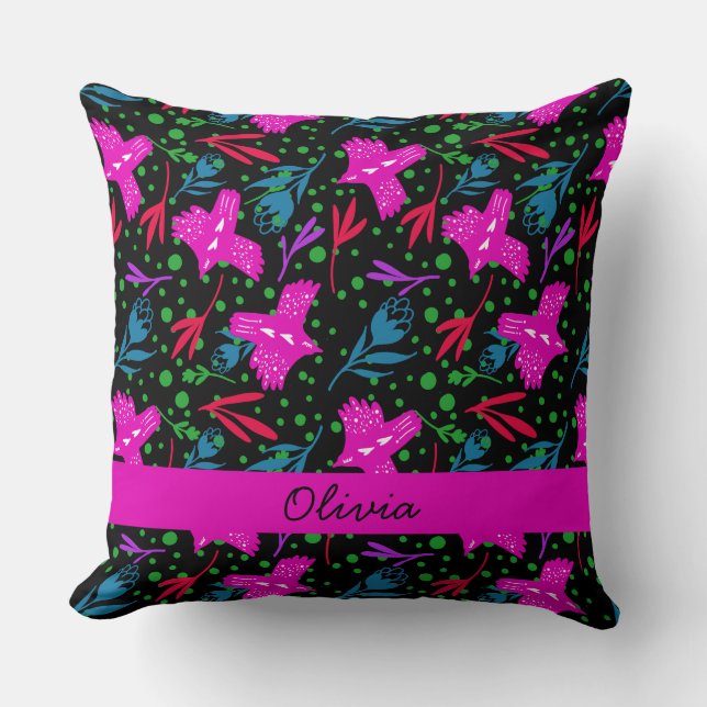 Mama illustration boho print birds and flowers cushion (Front)