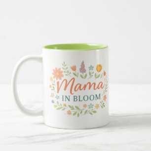 Mama In Bloom Floral Spring Typography Design Two-Tone Coffee Mug