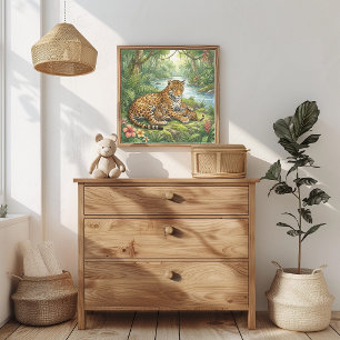 Mama Jaguar and Cubs Nursery Poster