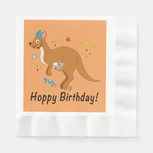 Mama Kangaroo and Baby in Birthday Hats Napkin