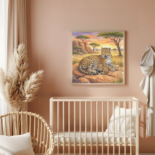 Mama Leopard and Cubs Nursery Poster