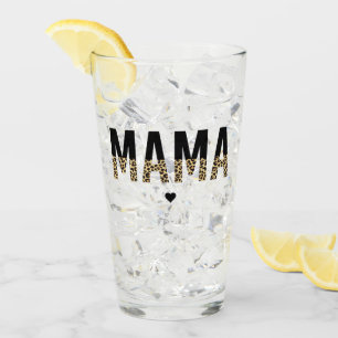 Mama Leopard print Typography Mum Gifts Glass