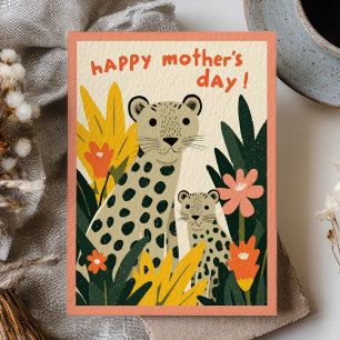 Mama Leopard with Cub Floral Happy Mother's Day Postcard