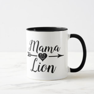 Mama Lion Arrow with Heart, black Mug