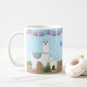 Mama Llama and Baby Llama Blue Polka Dot Coffee Mug