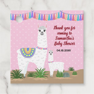 Mama Llama and Baby Pink Polka Dot Baby Shower Favour Tags