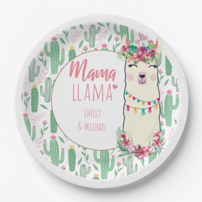 Mama Llama Fiesta Baby Girl Shower Partyware Paper Plate (Front)