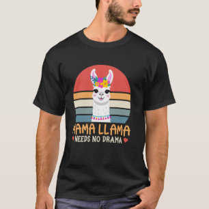 Mama Llama Needs No Drama Cute Floral Retro Mother T-Shirt