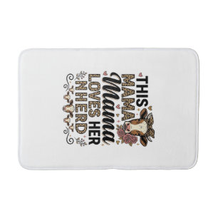 Mama Loves Her Herd Vintage Cow Mum Shirt Design_1 Bath Mat