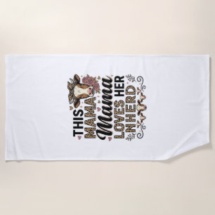 Mama Loves Her Herd Vintage Cow Mum Shirt Design_1 Beach Towel