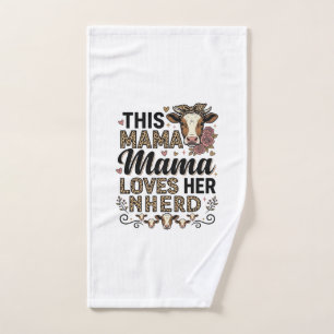 Mama Loves Her Herd Vintage Cow Mum Shirt Design_1 Hand Towel