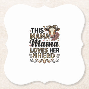Mama Loves Her Herd Vintage Cow Mum Shirt Design_1 Paper Coaster