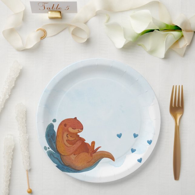 Mama & Me Otter Baby Shower Paper Plate (Wedding)