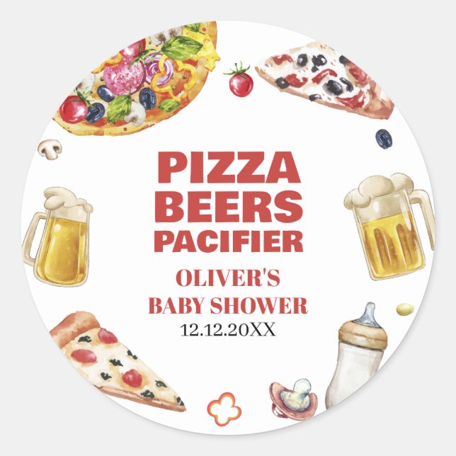 Mama Mia Pizza Beer Pacifier Baby Shower Classic Round Sticker (Front)
