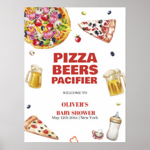 Mama Mia Pizza Beer Pacifier Baby Shower Welcome Poster