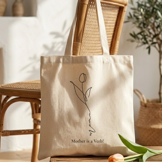 Mama | Minimal Chic Script and Flower Tote Bag  (Creator Uploaded)