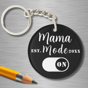 Mama Mode ON Keepsake, Est Year, Custom Mum Black Key Ring